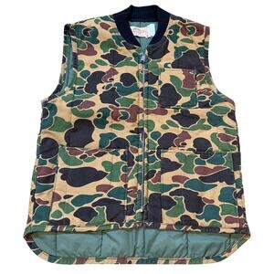 Vintage SafTBak Duck Camo Vest Men Sz S Canvas Quilted Insulated FullZip Outdoor